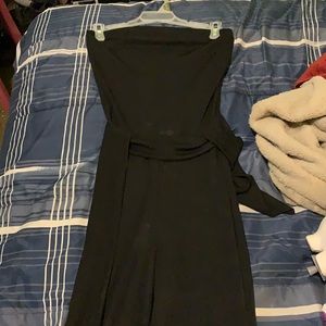 One piece black slinky pants set strapless